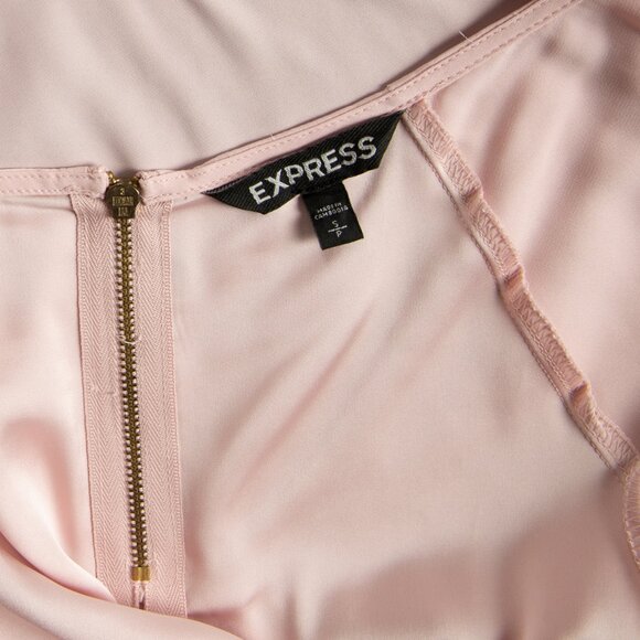 EXPRESS Blouse Silky Raglan Short Sleeve Round Neck Pastel Pink - Picture 5 of 9